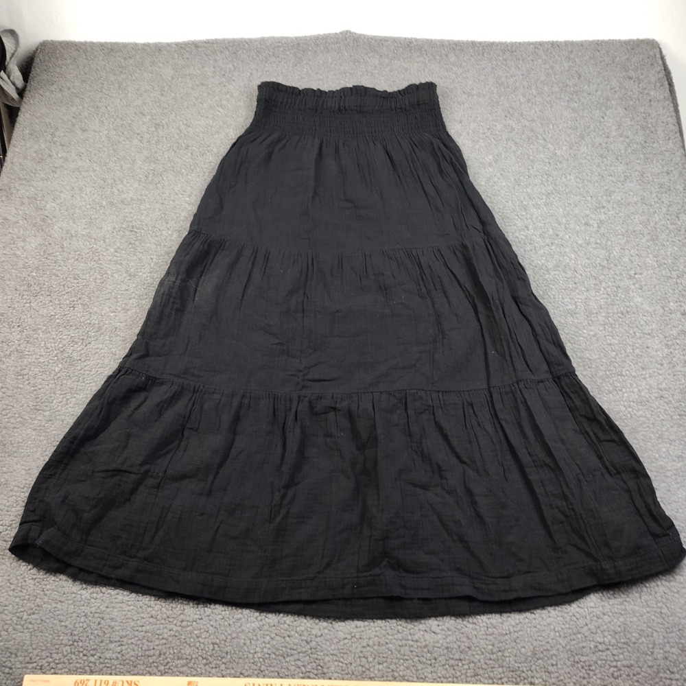 Gap Skirt Sz Small Tiered Smocked Midi Black Gauze Cotton Whimsigoth Prairie